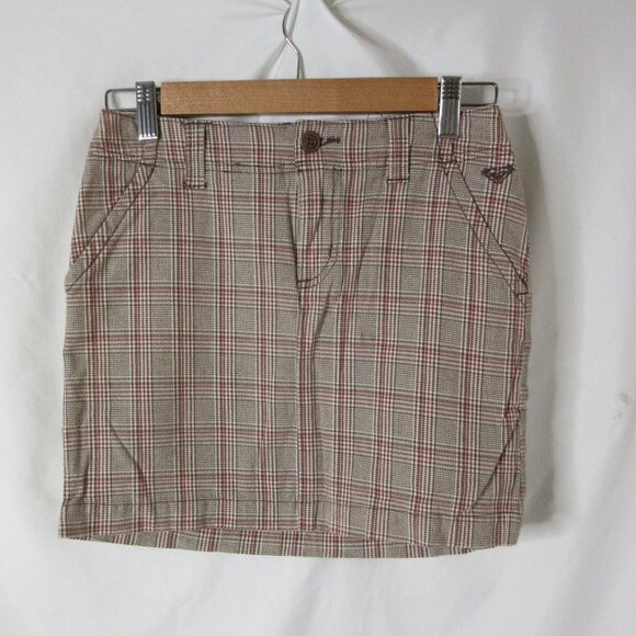 Roxy Mini Skirt Girls Brown Plaid Surfer Skater Pencil Size 12 - Picture 2 of 11